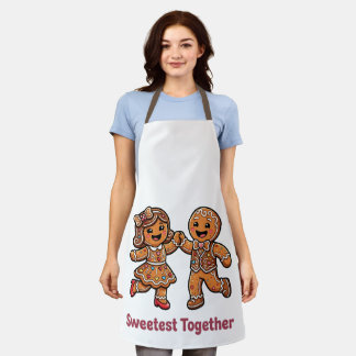 Cute Gingerbread Couple Sweetest Together Christma Apron