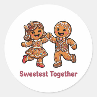 Cute Gingerbread Couple Sweetest Together Christma Classic Round Sticker