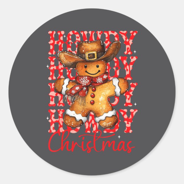 Cute Gingerbread Cowboy Howdy Christmas Girls Wome Classic Round Sticker (Front)