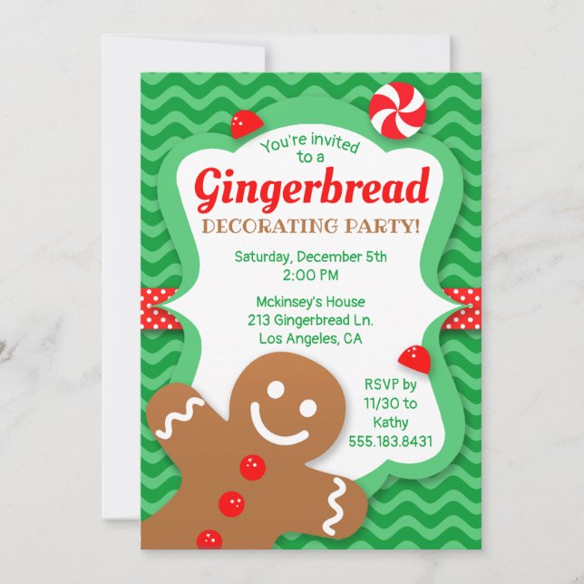 Cute Gingerbread Decorating Party Invitation (Front)