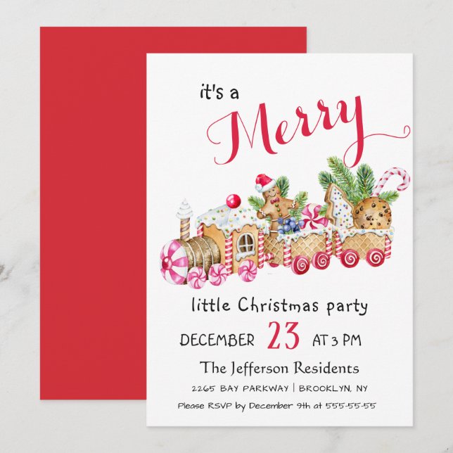 Cute Gingerbread Express Little Christmas Party Invitation (Front/Back)