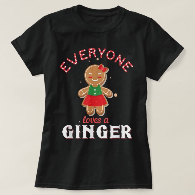 Cute Gingerbread Girl Christmas Design T-Shirt (Design Front)