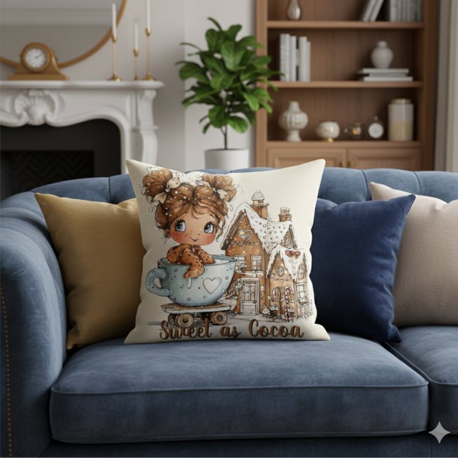 Cute Gingerbread Girl in Teacup Christmas  Cushion (Creator Uploaded)