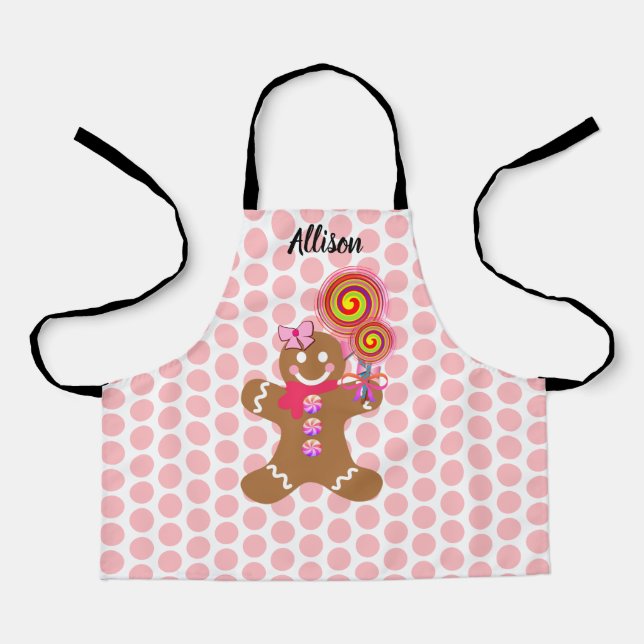 Cute Gingerbread Girl Personalised Baking Kids Apron (Front)