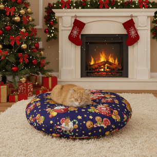 Cute Gingerbread & Hot Cocoa Holiday Round Cushion