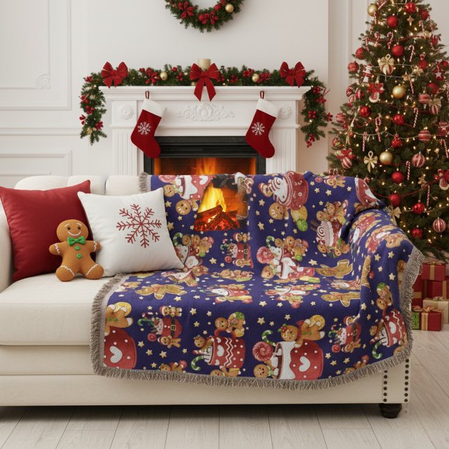 Cute Gingerbread & Hot Cocoa Holiday Throw Blanket (Creator Uploaded)