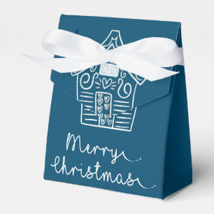 Cute Gingerbread House Blue White Christmas Gift Favour Box