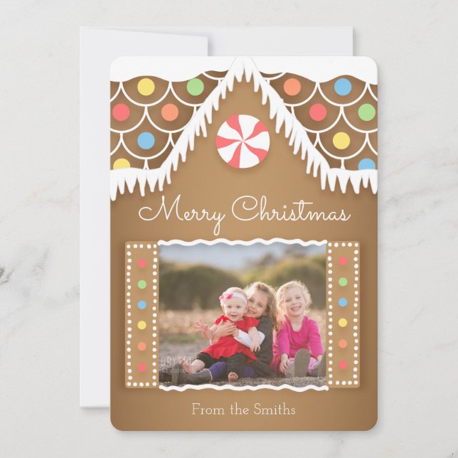 Cute Gingerbread House Christmas Photo Card (Front)