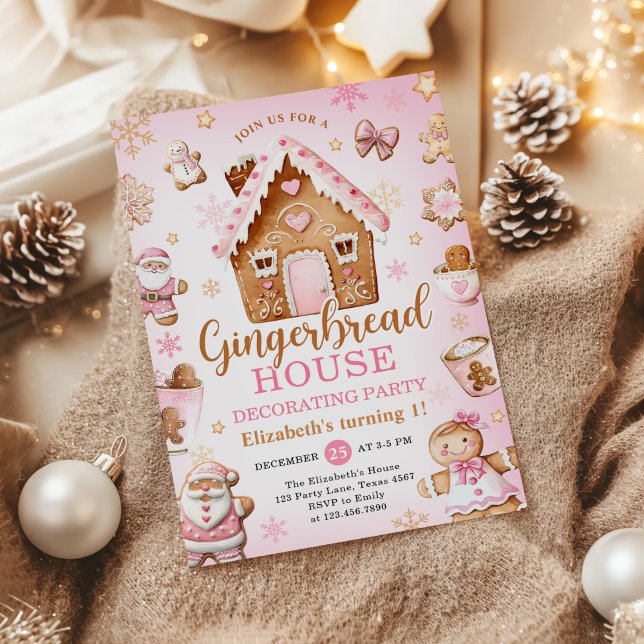 Cute Gingerbread House Decorating Birthday Party Invitation (Creator Uploaded)