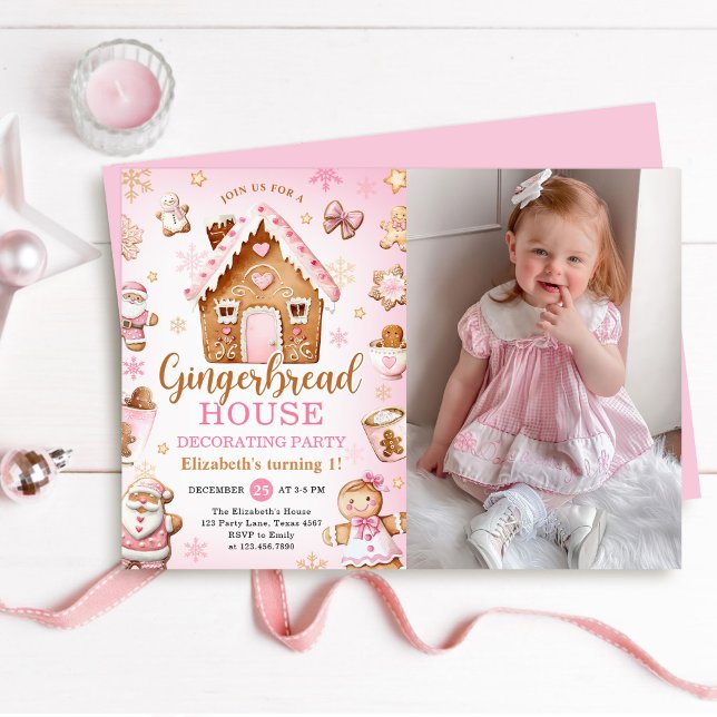 Cute Gingerbread House Decorating Birthday Photo Invitation (Creator Uploaded)