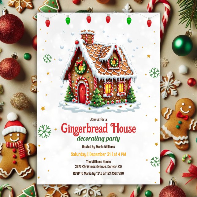 Cute Gingerbread House Decorating Christmas Party Invitation (Cute Modern Gingerbread House Decorating Christmas Party Invitation)
