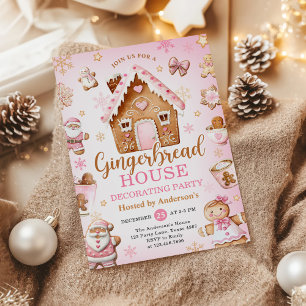 Cute Gingerbread House Decorating Holiday Party Invitation
