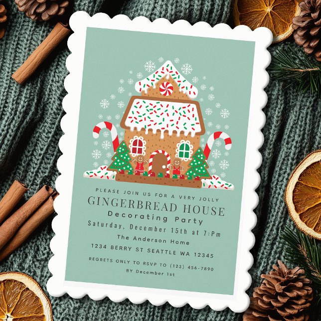 Cute Gingerbread House Decorating Holiday Party Invitation (Creator Uploaded)