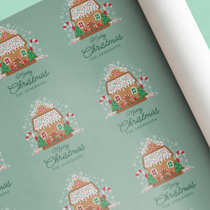 Cute Gingerbread House Family Name Wrapping Paper