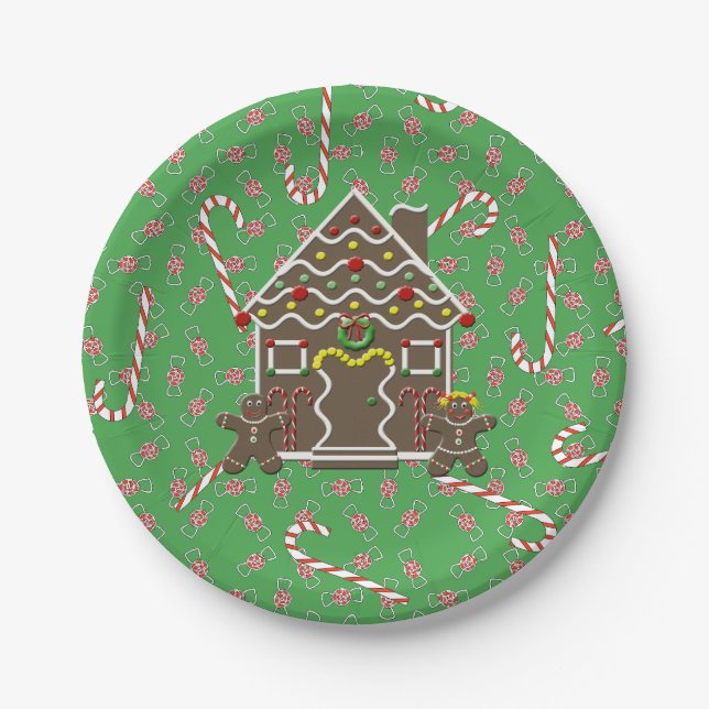 Cute Gingerbread House Gingerbread Couple Paper Plate (Front)
