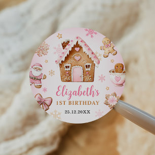 Cute Gingerbread House Girl Birthday Party Classic Round Sticker