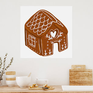 Cute Gingerbread House Holiday Cookie Poster