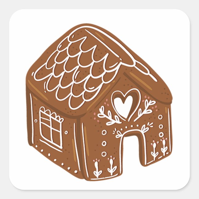 Cute Gingerbread House Holiday Cookie Square Sticker (Front)