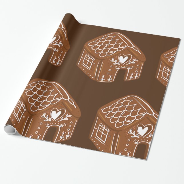 Cute Gingerbread House Holiday Cookie Wrapping Paper (Unrolled)
