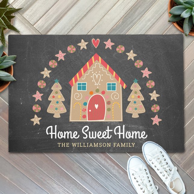 Cute Gingerbread House Home Sweet Home Chalkboard Doormat (Creator Uploaded)