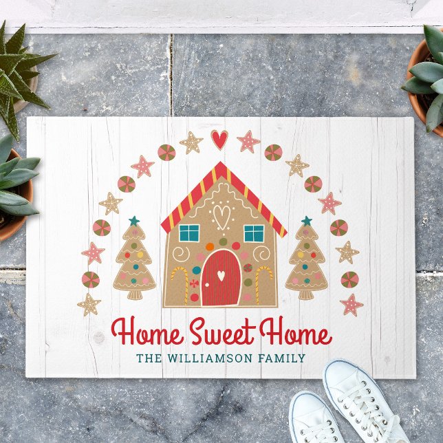 Cute Gingerbread House Home Sweet Home Rustic Wood Doormat (Creator Uploaded)