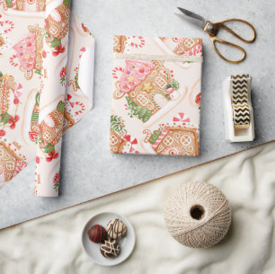 Cute Gingerbread House Pattern Holiday Wrapping Paper