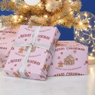 Cute Gingerbread House Pink Christmas Wrapping Paper
