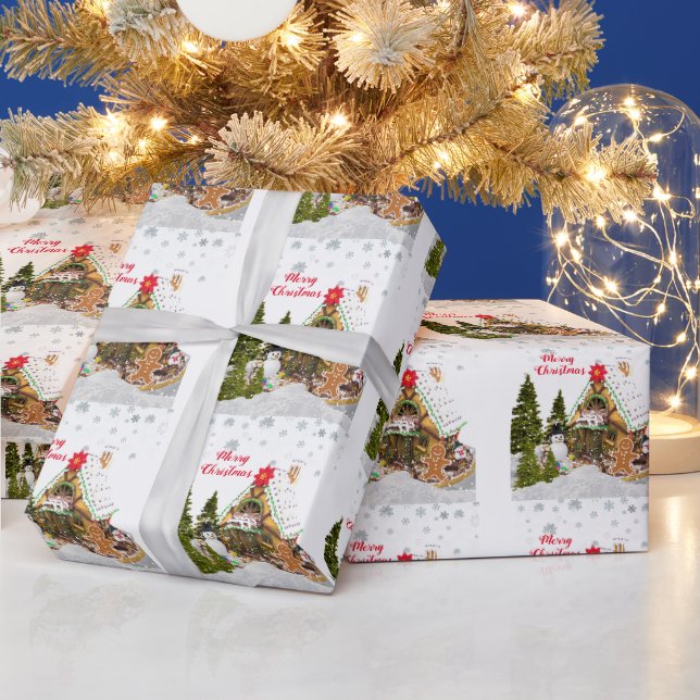 Cute Gingerbread House Printed Christmas Wrapping Paper (Holidays)