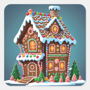Cute Gingerbread House Square Sticker