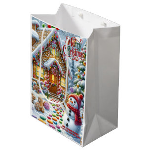 Cute Gingerbread House with Snowman Christmas Medium Gift Bag