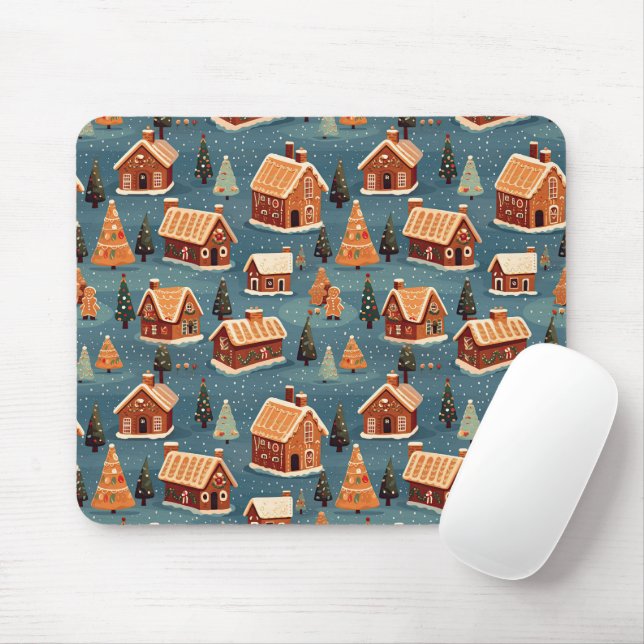 Cute Gingerbread Houses and Trees Mouse Mat (With Mouse)