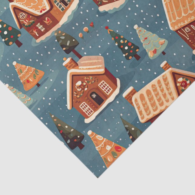 Cute Gingerbread Houses and Trees Tissue Paper (Detail)