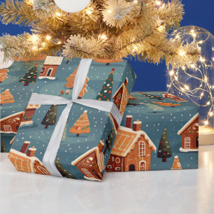 Cute Gingerbread Houses and Trees Wrapping Paper