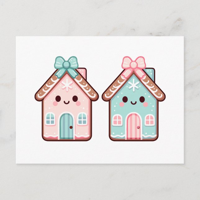 Cute Gingerbread Houses Cartoon Illustration Holiday Postcard (Front)