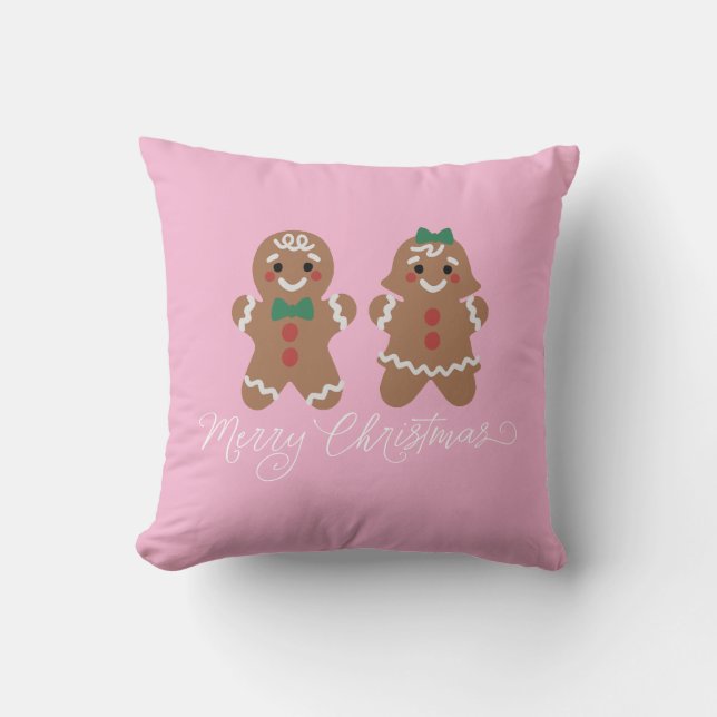 Cute gingerbread kids with bows cushion (Front)