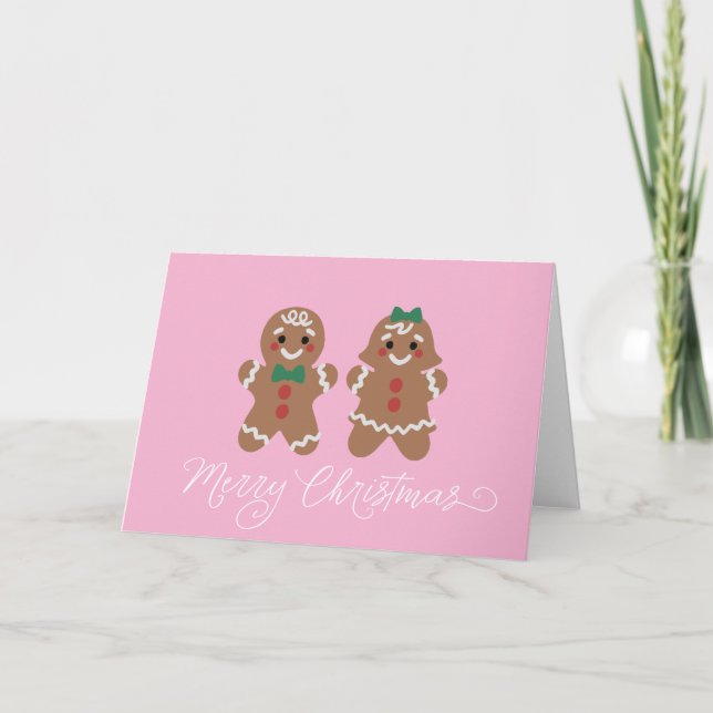 Cute gingerbread kids with bows holiday card (Front)