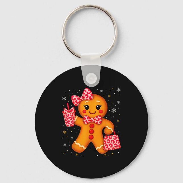 Cute Gingerbread Leopard Bow Christmas Xmas Girl W Key Ring (Front)