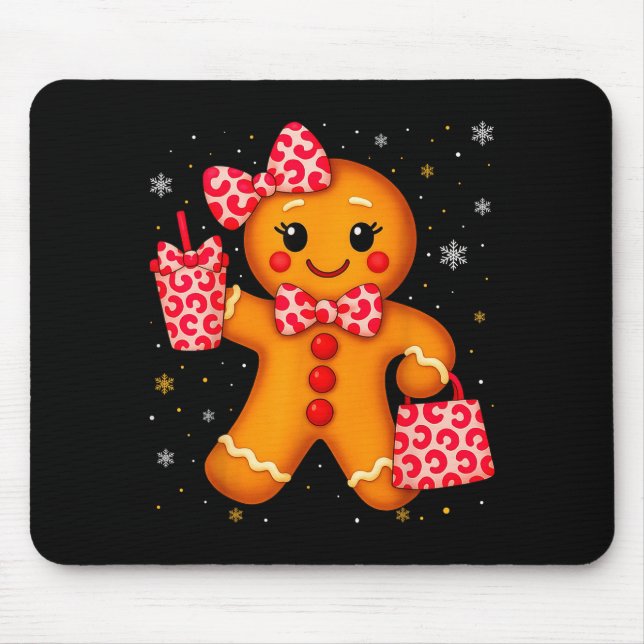 Cute Gingerbread Leopard Bow Christmas Xmas Girl W Mouse Mat (Front)