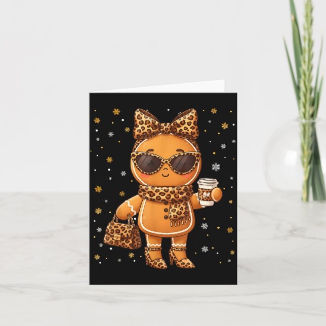Cute Gingerbread Leopard Christmas Xmas Girl Women Card (Front)