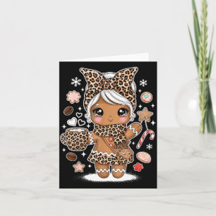 Cute Gingerbread Leopard Christmas Xmas Girl Women Card