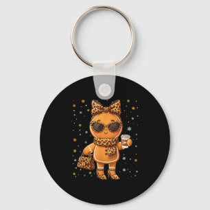 Cute Gingerbread Leopard Christmas Xmas Girl Women Key Ring