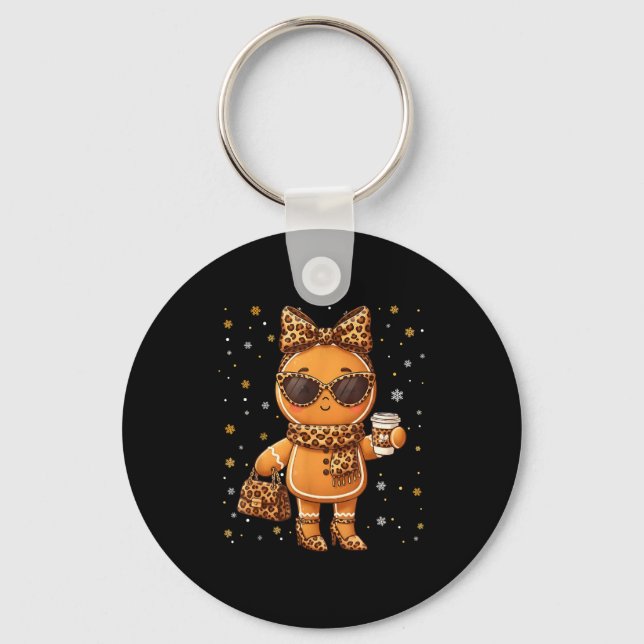 Cute Gingerbread Leopard Christmas Xmas Girl Women Key Ring (Front)