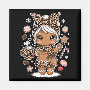 Cute Gingerbread Leopard Christmas Xmas Girl Women Magnet