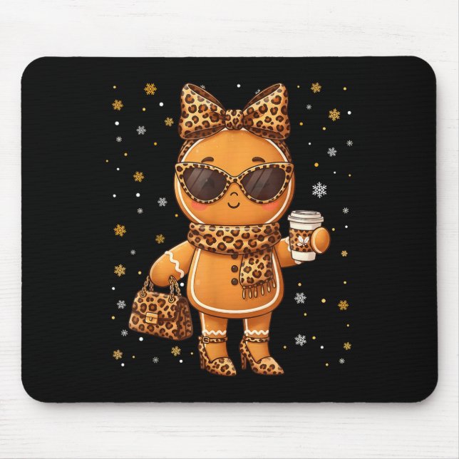 Cute Gingerbread Leopard Christmas Xmas Girl Women Mouse Mat (Front)