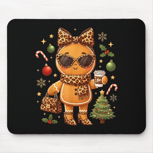 Cute Gingerbread Leopard Christmas Xmas Girl Women Mouse Mat (Front)