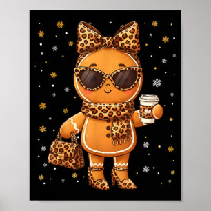 Cute Gingerbread Leopard Christmas Xmas Girl Women Poster