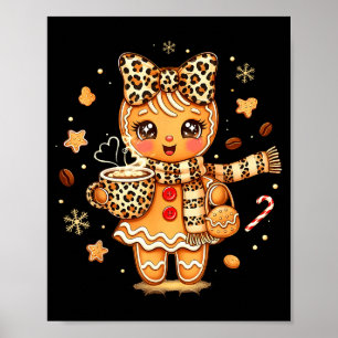 Cute Gingerbread Leopard Christmas Xmas Girl Women Poster
