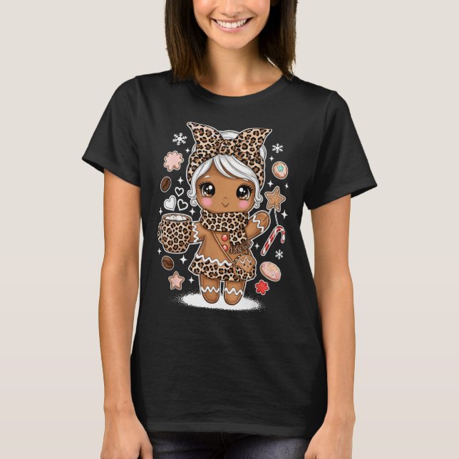 Cute Gingerbread Leopard Christmas Xmas Girl Women T-Shirt (Front)