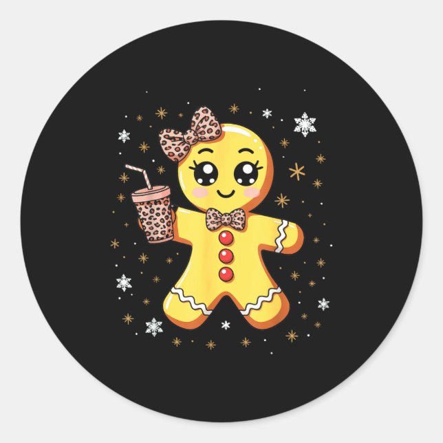 Cute Gingerbread Leopard Coquette Christmas  Classic Round Sticker (Front)