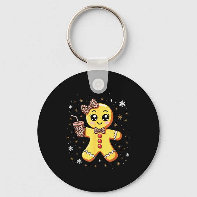 Cute Gingerbread Leopard Coquette Christmas  Key Ring (Front)